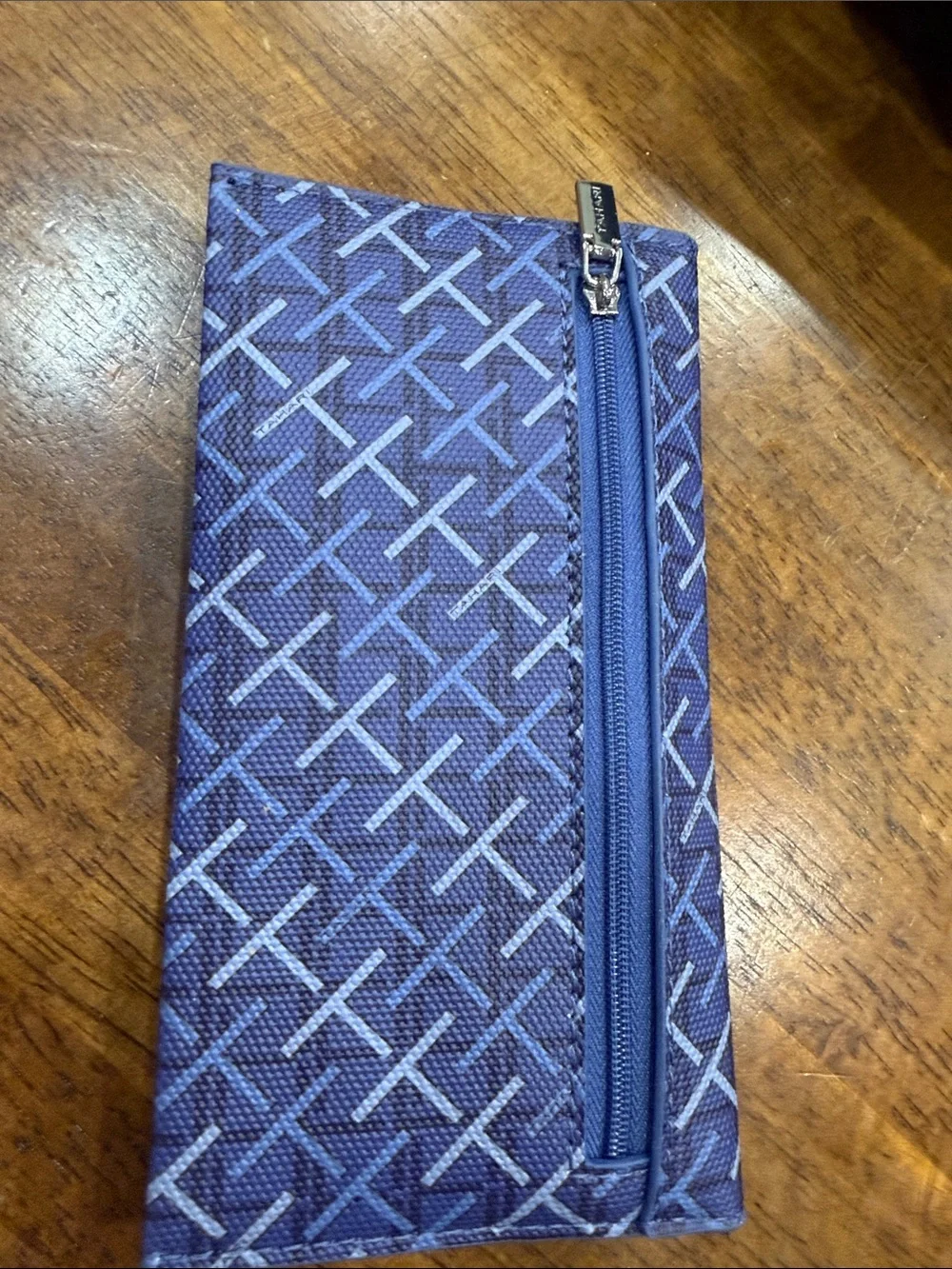 Tahari Purple Patterned Continental Card Holder with Silver-T Accent